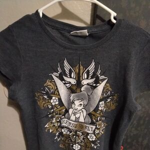 Grey Tinker Bell Graphic Tee with Gold Accent